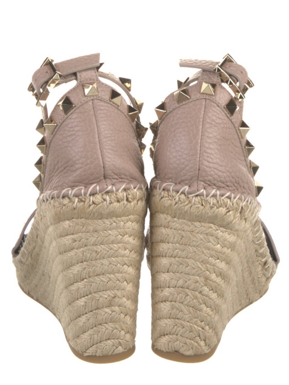 Valentino Taupe Leather Rockstud Espadrille Wedge Sandals - Picture 4 of 5